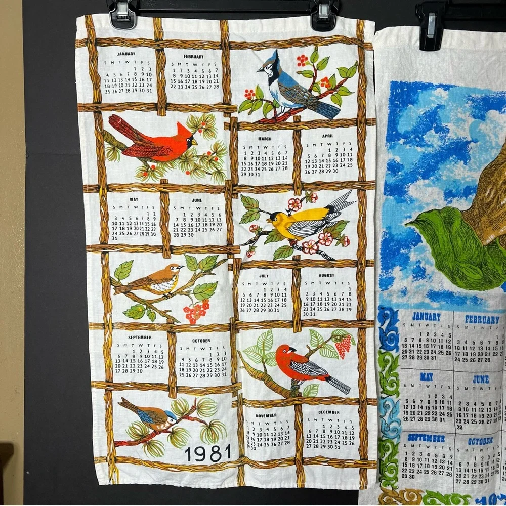 VTG Linen Calendar Wall Hanging Tea Towel 1974 and 1981 CottageCore Arts & Craft